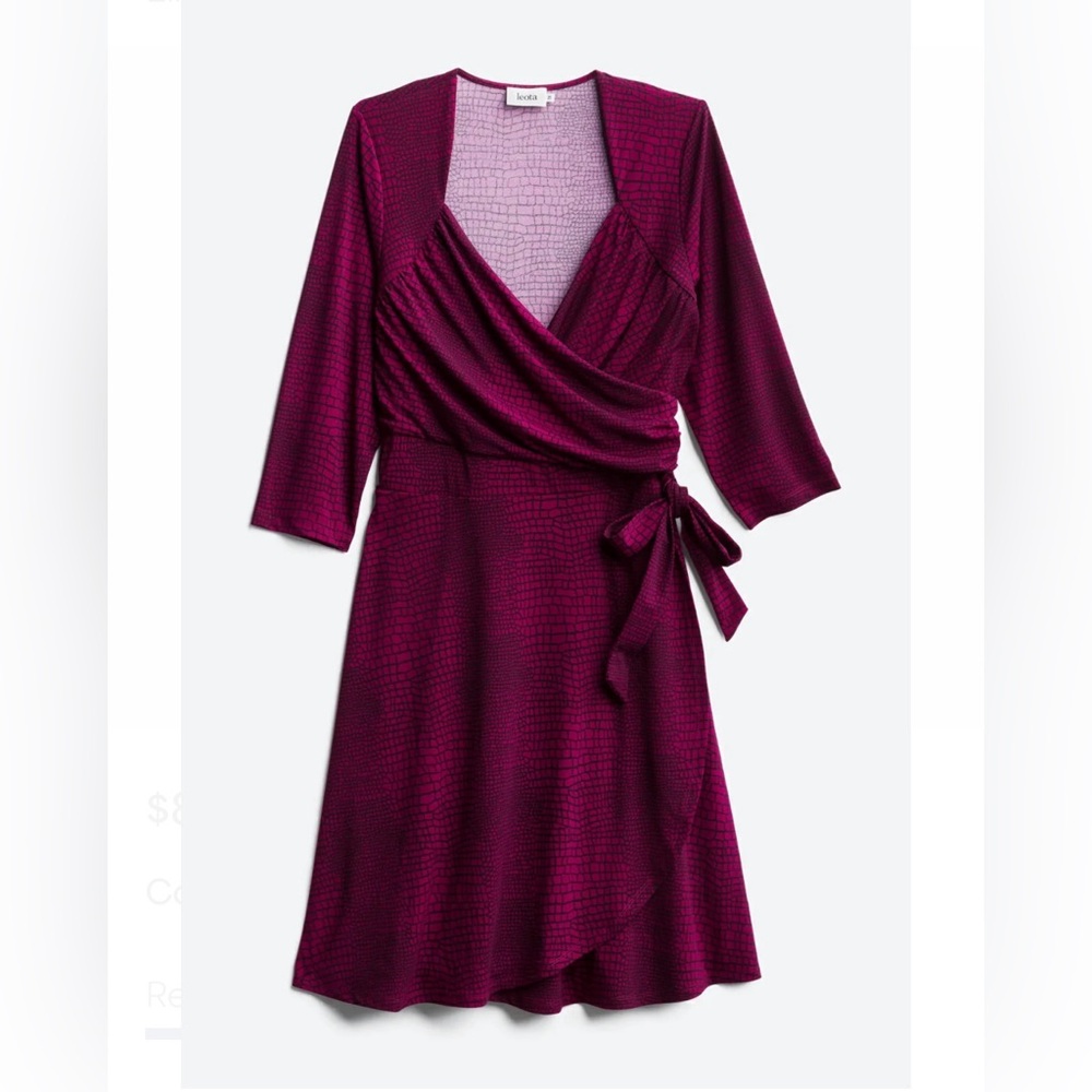 Leota Eviana faux-wrap dress magenta reptile print 1X